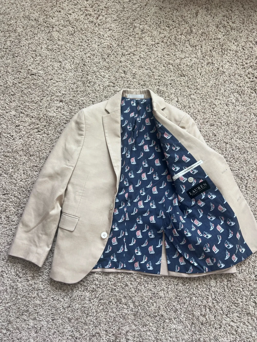 Ralph Lauren Beige Blazer with Navy Nautical Lining